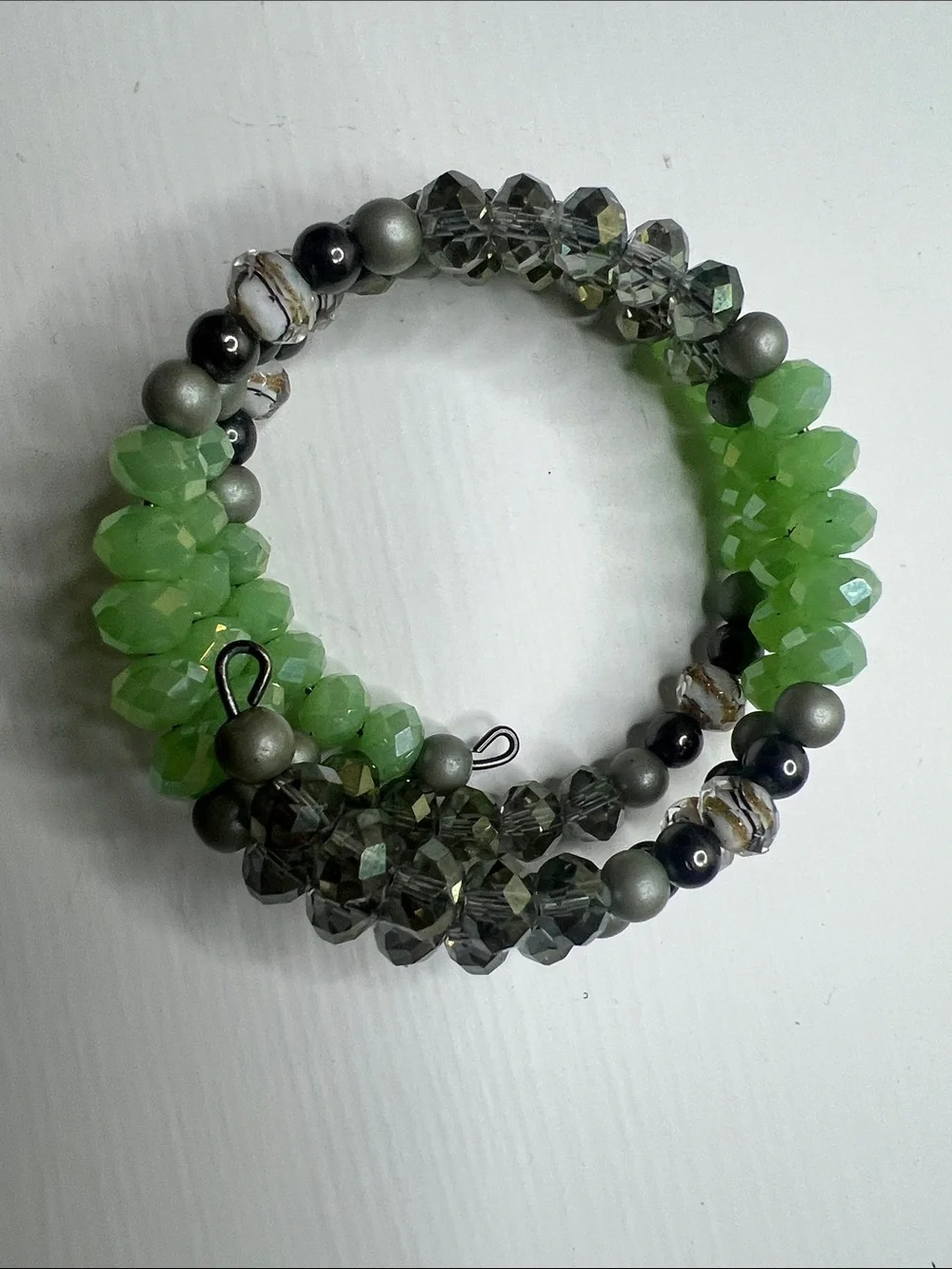 Green Multicolored Beaded Stretch Wrap